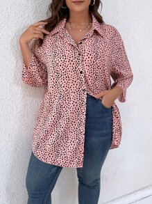 SHEIN LUNE Camisa con estampado de hombros caídos - Rosa - Ver 1