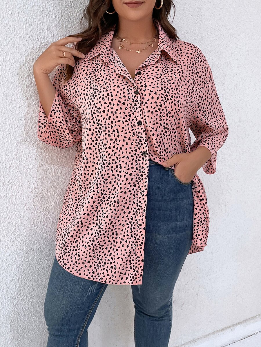 SHEIN LUNE Camisa con estampado de hombros caídos - Rosa - Ver 1