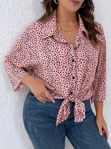 SHEIN LUNE Camisa con estampado de hombros caídos - Rosa - Ver 4