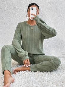 SHEIN Essnce Drop Shoulder Tee & Tie Front Skinny Trousers - Mint Green - View 3