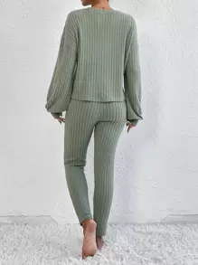 SHEIN Essnce Drop Shoulder Tee & Tie Front Skinny Trousers - Mint Green - View 2