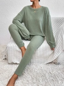 SHEIN Essnce Drop Shoulder Tee & Tie Front Skinny Trousers - Mint Green - View 4