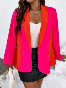 Plus Two Tone Shawl Collar Blazer - Multicolor - View 5