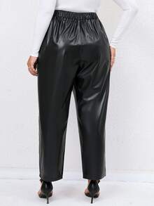 Plus High Waist PU Trousers - Black - View 2