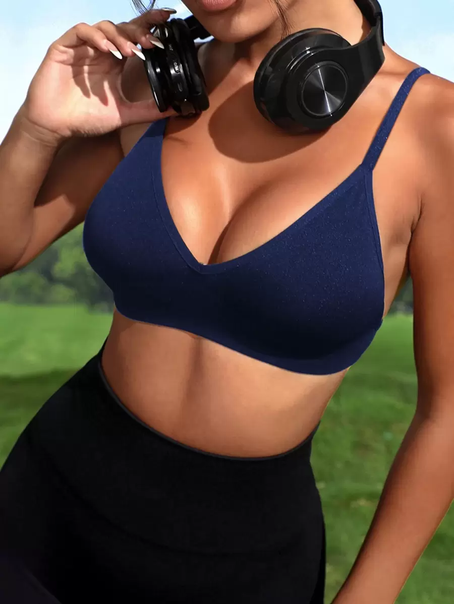 Easithlete Sujetador deportivo unicolor de espalda abierta - Azul Marino - Ver 1