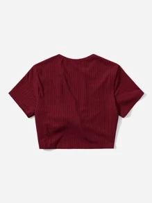 SHEIN EZwear Tie Front Crop Top - Maroon - View 2