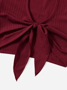 SHEIN EZwear Tie Front Crop Top - Maroon - View 4