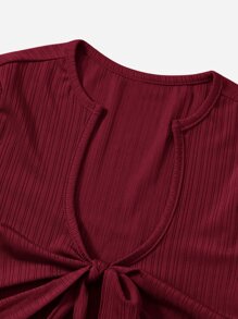SHEIN EZwear Tie Front Crop Top - Maroon - View 5