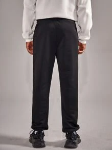 ROMWE MEN Guys Letter Lightning Graphic Sweatpants - Black - View 2