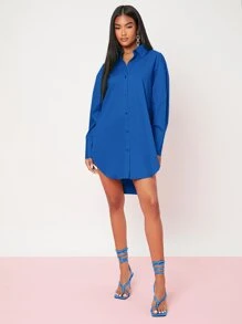 SHEIN BAE 下擺開叉前紐扣洋裝 - 藍色 - 查看 5