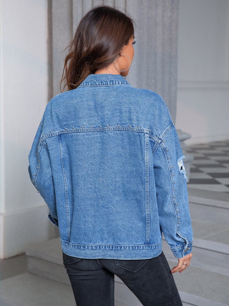 ダメージ ドロップショルダー デニムジャケット | SHEIN JAPAN