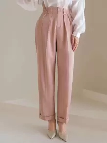 Seusyu High Waist Plicated Detail Trousers - Dusty Pink - View 1