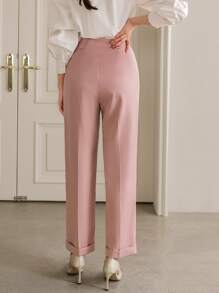 Seusyu High Waist Plicated Detail Trousers - Dusty Pink - View 2