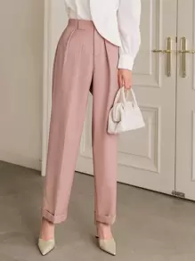 Seusyu High Waist Plicated Detail Trousers - Dusty Pink - View 4