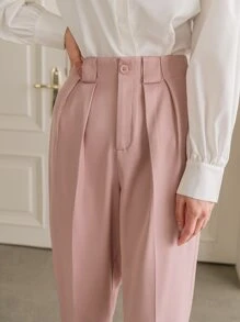 Seusyu High Waist Plicated Detail Trousers - Dusty Pink - View 5