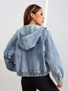 Drop Shoulder Hooded Denim Jacket - Light Wash - View 1