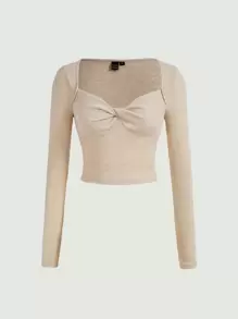 SHEIN MOD Sweetheart Neck Twist Front Tee - Apricot - View 1