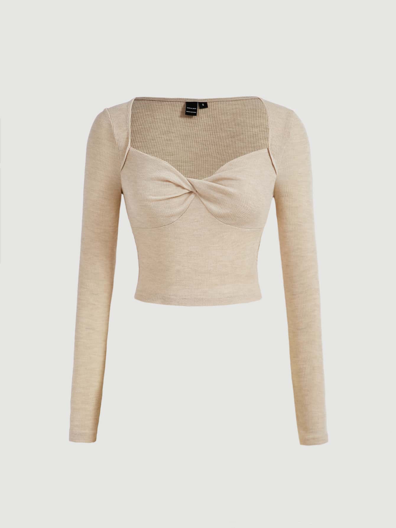 SHEIN MOD Sweetheart Neck Twist Front Tee - Apricot - View 1