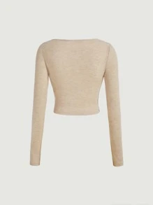 SHEIN MOD Sweetheart Neck Twist Front Tee - Apricot - View 6