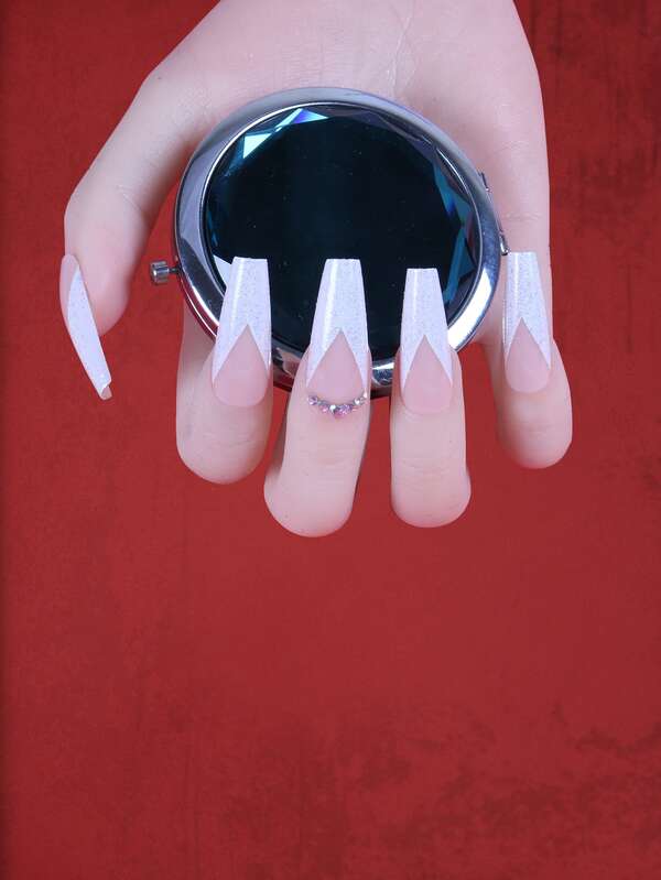 ROMWE 24pcs Long Coffin Glitter Fake Nail & 1sheet Tape SHEIN USA