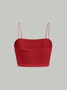 SHEIN MOD Women's Solid Color Cropped Fitted Fashion Camisole, Summer - Red - View 2