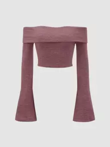 SHEIN MOD Solid Ribbed Knit Off The Shoulder Tee - Redwood - View 1