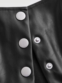 SHEIN MOD Button Front Halter Top - Black - View 3