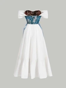 SHEIN MOD Floral Print Puff Sleeve Ruffle Hem Dress - White - View 2