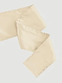 SHEIN MOD 燈籠袖後綁帶緞面上衣 - 杏色 - 查看 3