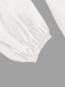 SHEIN MOD Lantern Sleeve Tie Back Satin Top - White - View 4