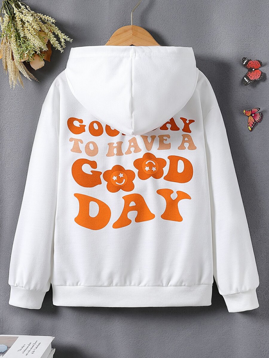 Tween Girl Slogan Graphic Drop Shoulder Sweatshirt - White - View 1