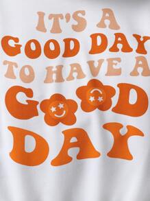 Tween Girl Slogan Graphic Drop Shoulder Sweatshirt - White - View 3