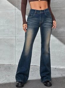 SHEIN ICON Schlaghose mit Bleichen Waschung - Dunkle Waschung - Übersicht 3