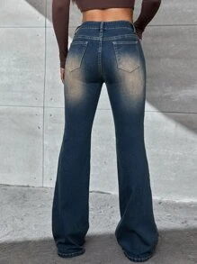 SHEIN ICON Schlaghose mit Bleichen Waschung - Dunkle Waschung - Übersicht 4