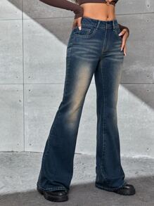 SHEIN ICON Schlaghose mit Bleichen Waschung - Dunkle Waschung - Übersicht 5