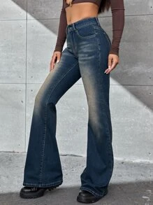 SHEIN ICON Schlaghose mit Bleichen Waschung - Dunkle Waschung - Übersicht 2