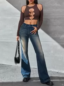 SHEIN ICON Schlaghose mit Bleichen Waschung - Dunkle Waschung - Übersicht 1