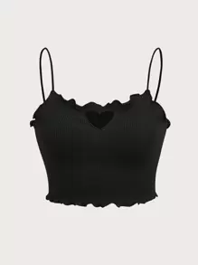 SHEIN EZwear 木耳邊前鏤空吊帶上衣 - 黑色 - 查看 1