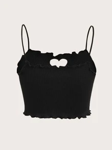 SHEIN EZwear 木耳邊前鏤空吊帶上衣 - 黑色 - 查看 2