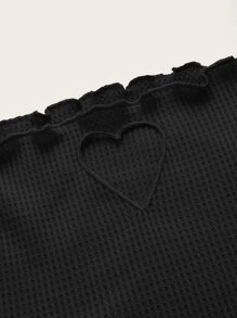 SHEIN EZwear 木耳邊前鏤空吊帶上衣 - 黑色 - 查看 3