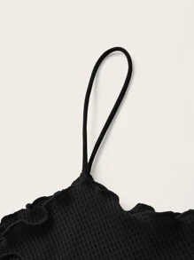 SHEIN EZwear 木耳邊前鏤空吊帶上衣 - 黑色 - 查看 4