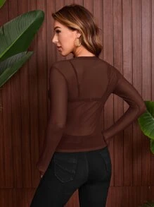 SHEIN BAE Top transparente delgado sin sujetador - Marrón Chocolate - Ver 2