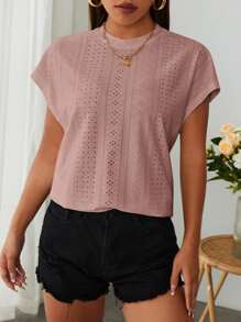 SHEIN Essnce Batwing Sleeve Schiffy Tee - Dusty Pink - View 3