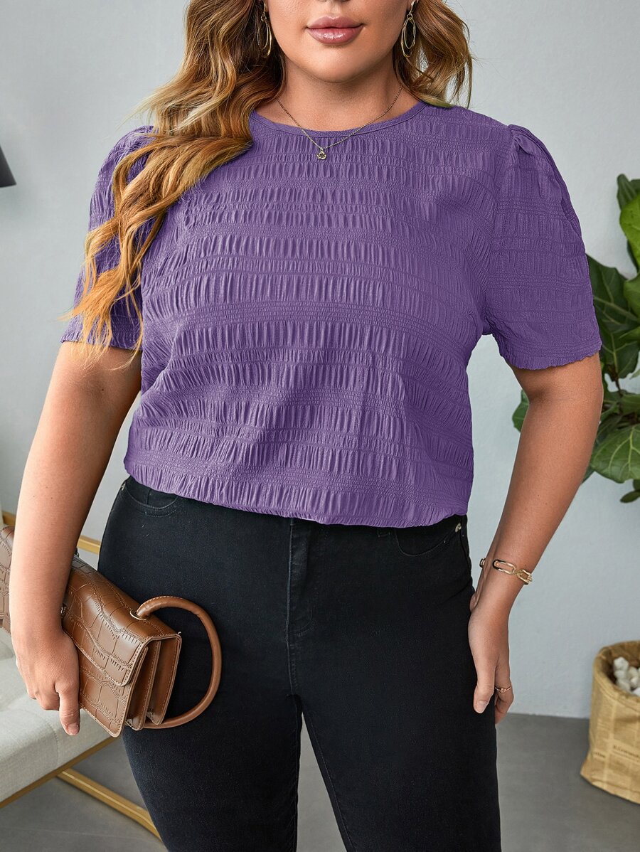 SHEIN Clasi Áo sơ mi Plus Size Nút màu trơn Giải trí - Màu Lilac Tím - Xem 1