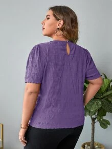 SHEIN Clasi Áo sơ mi Plus Size Nút màu trơn Giải trí - Màu Lilac Tím - Xem 2