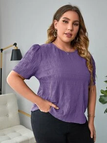 SHEIN Clasi Áo sơ mi Plus Size Nút màu trơn Giải trí - Màu Lilac Tím - Xem 3