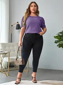 SHEIN Clasi Áo sơ mi Plus Size Nút màu trơn Giải trí - Màu Lilac Tím - Xem 5