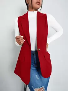 BizChic Single Button Vest Blazer Workwear - Red - View 1