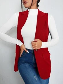 BizChic Single Button Vest Blazer Workwear - Red - View 4