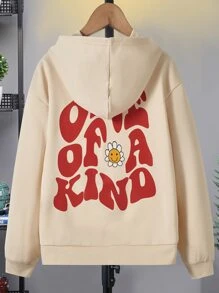 Tween Girl Cartoon And Slogan Graphic Drop Shoulder Sweatshirt - Khaki - View 1